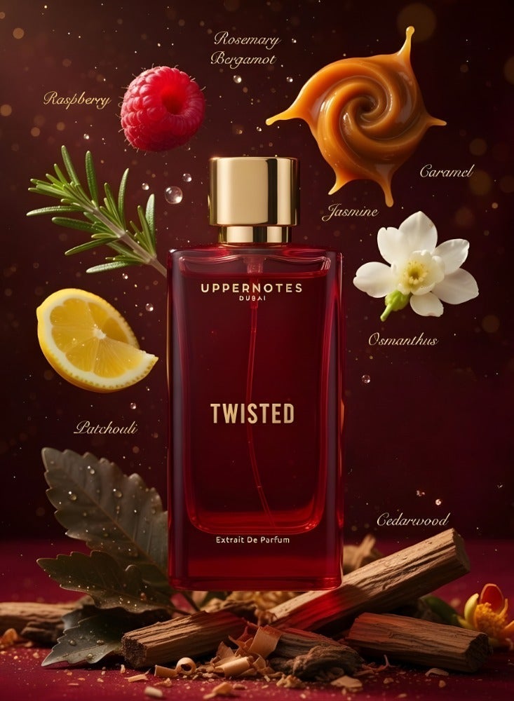 UpperNotes Twisted Extrait De Parfum Unisex 80ml | Raspberry Caramel Jasmine Patchouli Gourmand | Sweet Long Lasting Luxury Fragrance UAE - Image 2