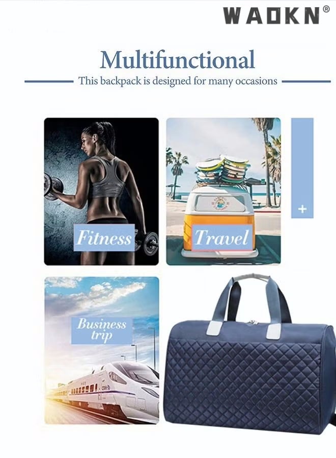 WAOKN Sports Gym Bag, Travel Weekend Duffle Bag Large Capacity Lightweight Waterproof Oxford Fabric Multipurpose Shoulder Luggage Bag for Fitness Sports Training Trip Carry Bags for Unisex Blue - Image 3