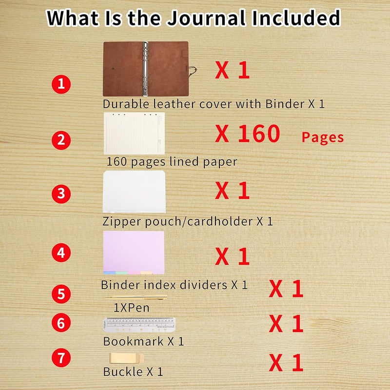 WONDERPOOL Leather Journal A6 Refillable 6 Ring Binder Notebook with Lined Paper and Pen,Writing Diary for Work Travel and Agenda Plan (A6, Brown) - Image 3