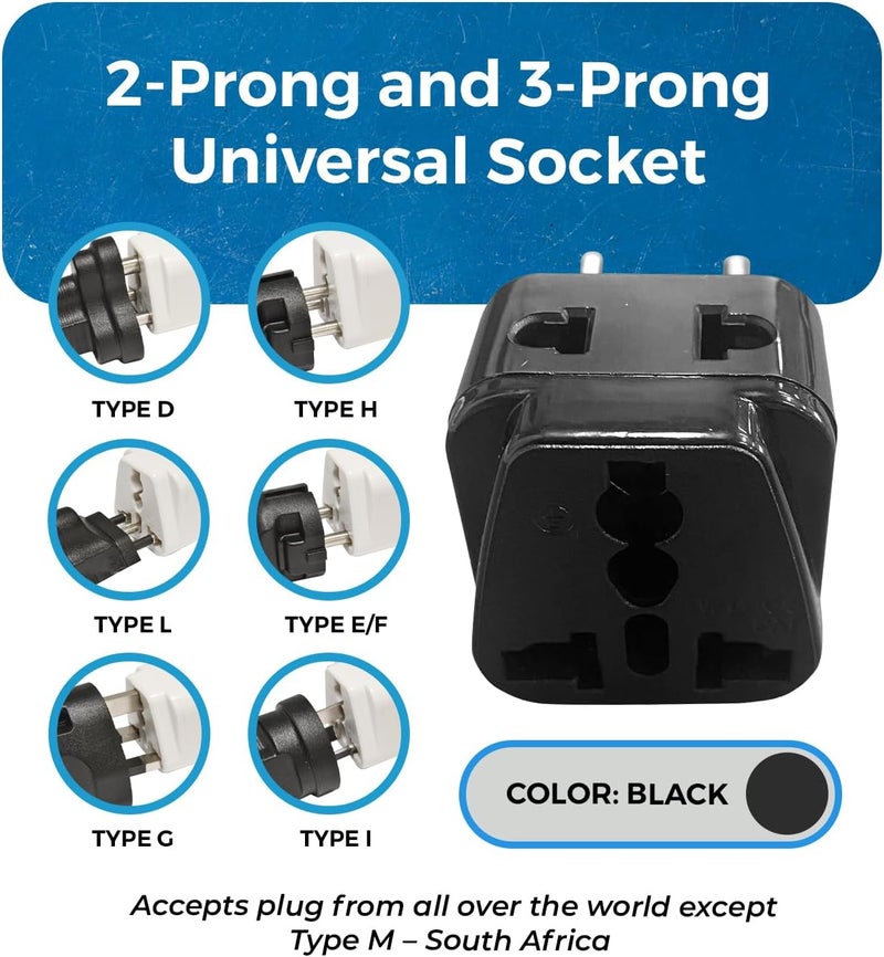 OREI 2 in 1 USA to Europe, Russia, Italy Adapter Plug (Type C) - 4 Pack, Black - Image 3