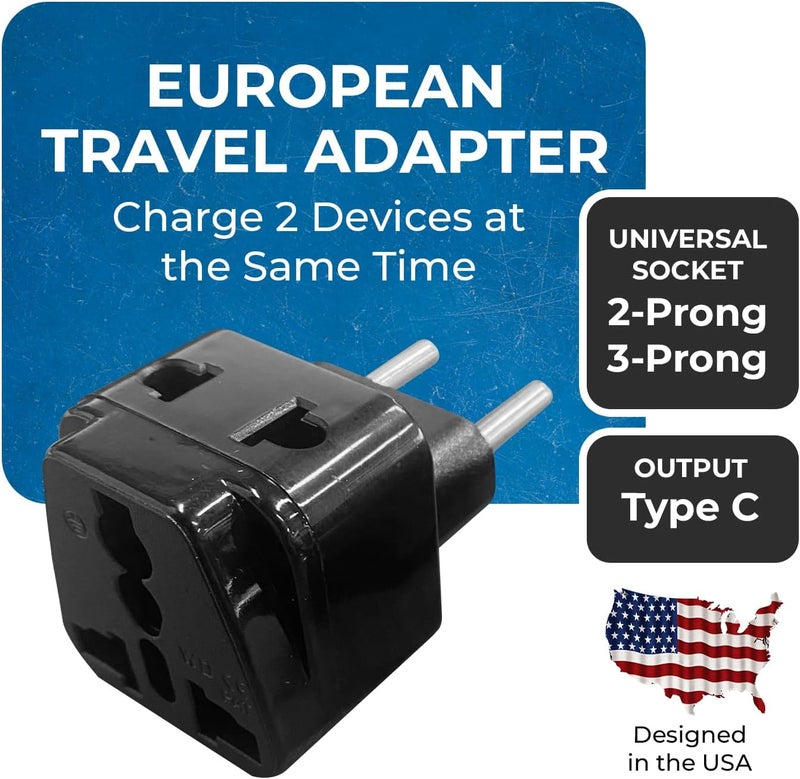 OREI 2 in 1 USA to Europe, Russia, Italy Adapter Plug (Type C) - 4 Pack, Black - Image 2