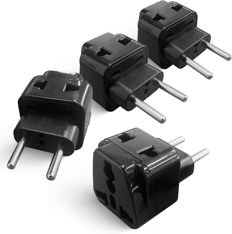 OREI 2 in 1 USA to Europe, Russia, Italy Adapter Plug (Type C) - 4 Pack, Black - Image 1