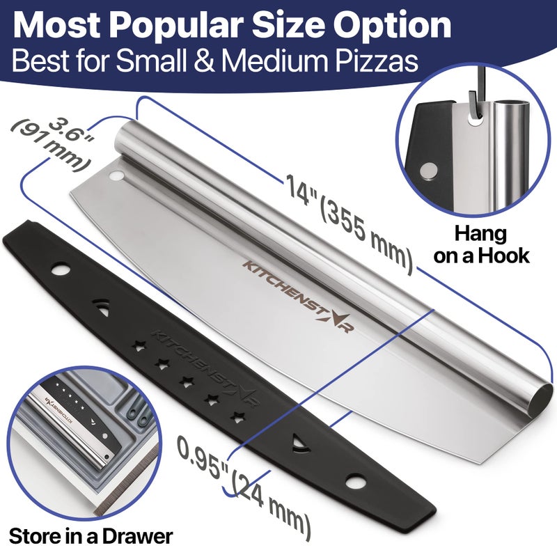 kitchen-star 14” Pizza Cutter by KitchenStar | Sharp Stainless Steel Slicer Knife - Rocker Style w Blade Cover | Chop and Slices Perfect Portions + Dishwasher Safe – Premium Pizza Oven Accessories - Image 5