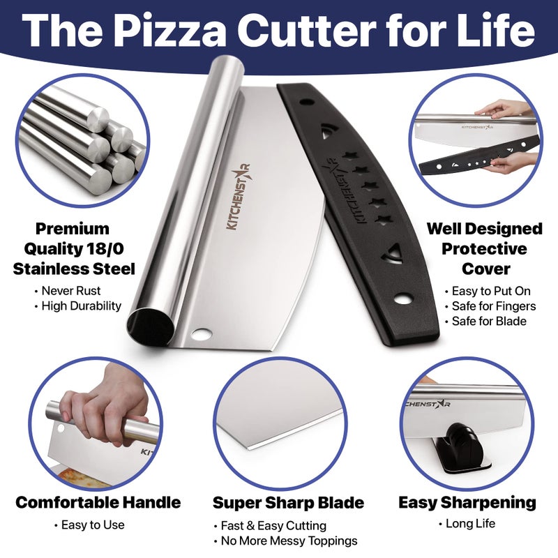 kitchen-star 14” Pizza Cutter by KitchenStar | Sharp Stainless Steel Slicer Knife - Rocker Style w Blade Cover | Chop and Slices Perfect Portions + Dishwasher Safe – Premium Pizza Oven Accessories - Image 2