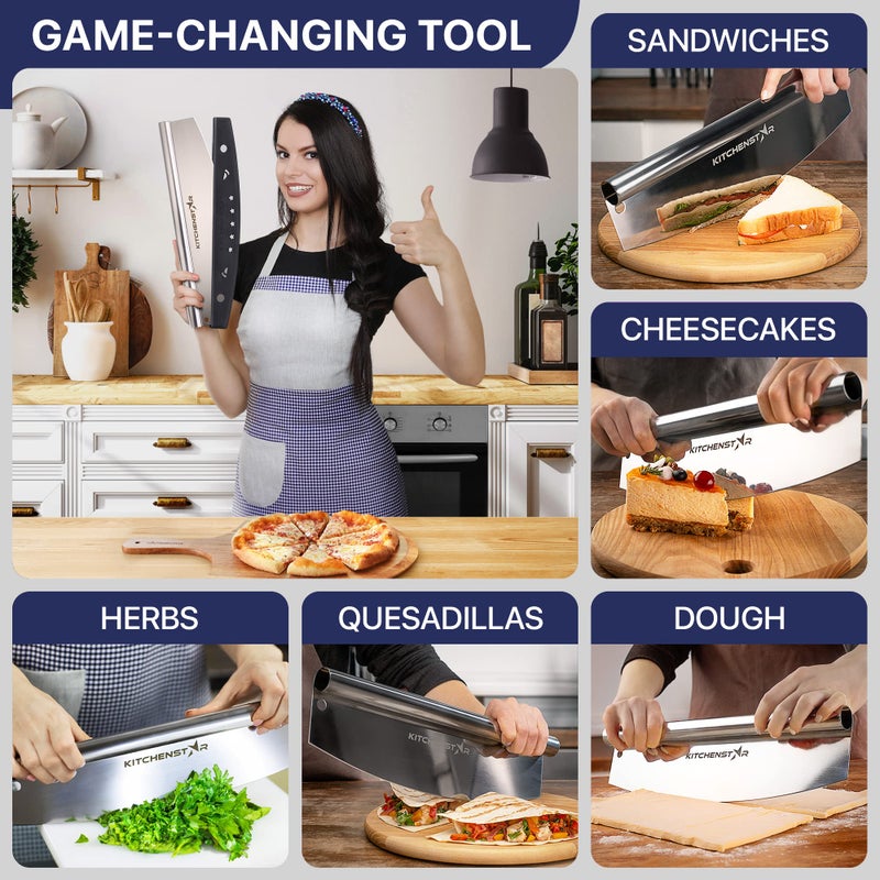 kitchen-star 14” Pizza Cutter by KitchenStar | Sharp Stainless Steel Slicer Knife - Rocker Style w Blade Cover | Chop and Slices Perfect Portions + Dishwasher Safe – Premium Pizza Oven Accessories - Image 4