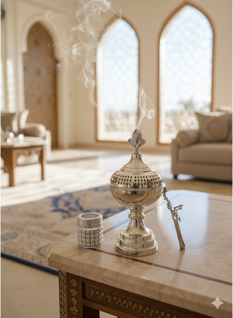 مجموعة مبخرة معدنية فاخرة، مبخرة فضية أنيقة، مناسبة للديكور الداخلي للمنزل، للاستخدام في المكاتب، هدية لأفضل صديق - Image 1