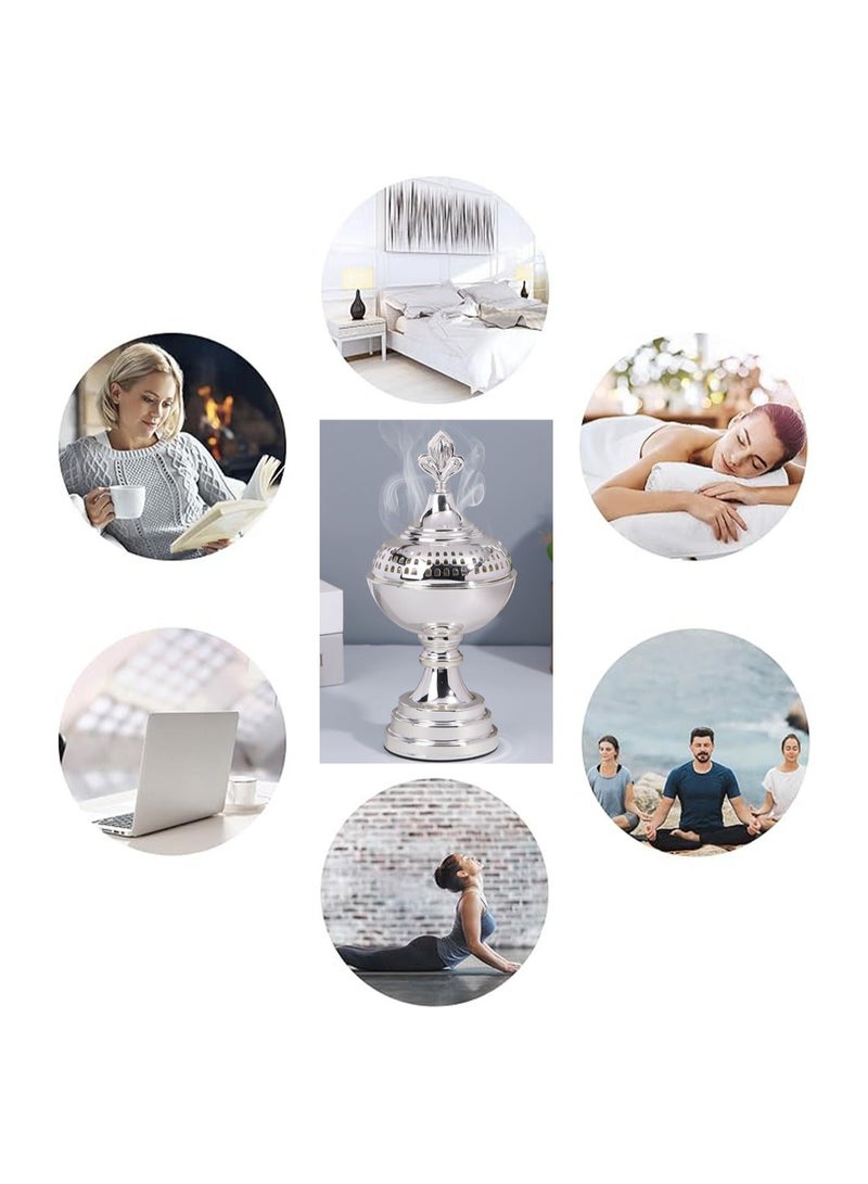 مجموعة مبخرة معدنية فاخرة، مبخرة فضية أنيقة، مناسبة للديكور الداخلي للمنزل، للاستخدام في المكاتب، هدية لأفضل صديق - Image 4