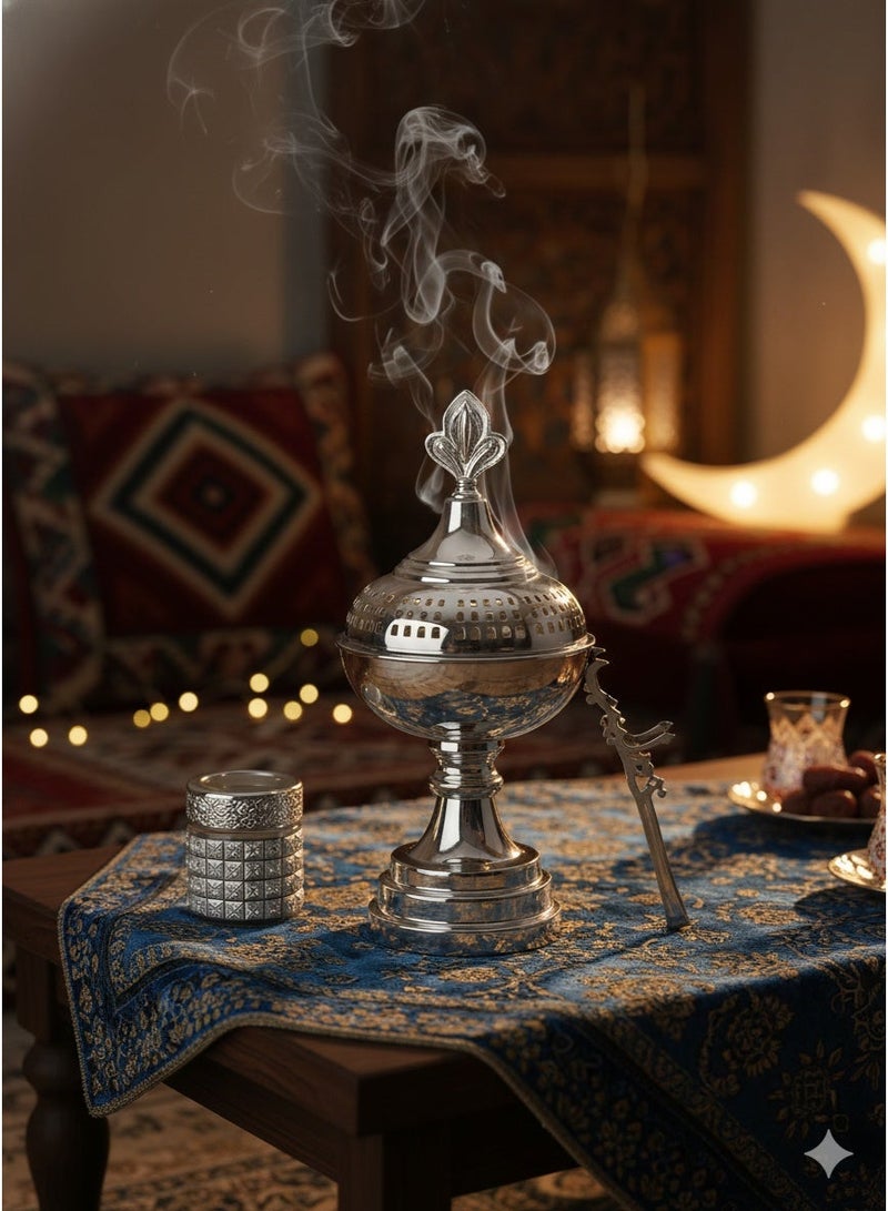 مجموعة مبخرة معدنية فاخرة، مبخرة فضية أنيقة، مناسبة للديكور الداخلي للمنزل، للاستخدام في المكاتب، هدية لأفضل صديق - Image 2