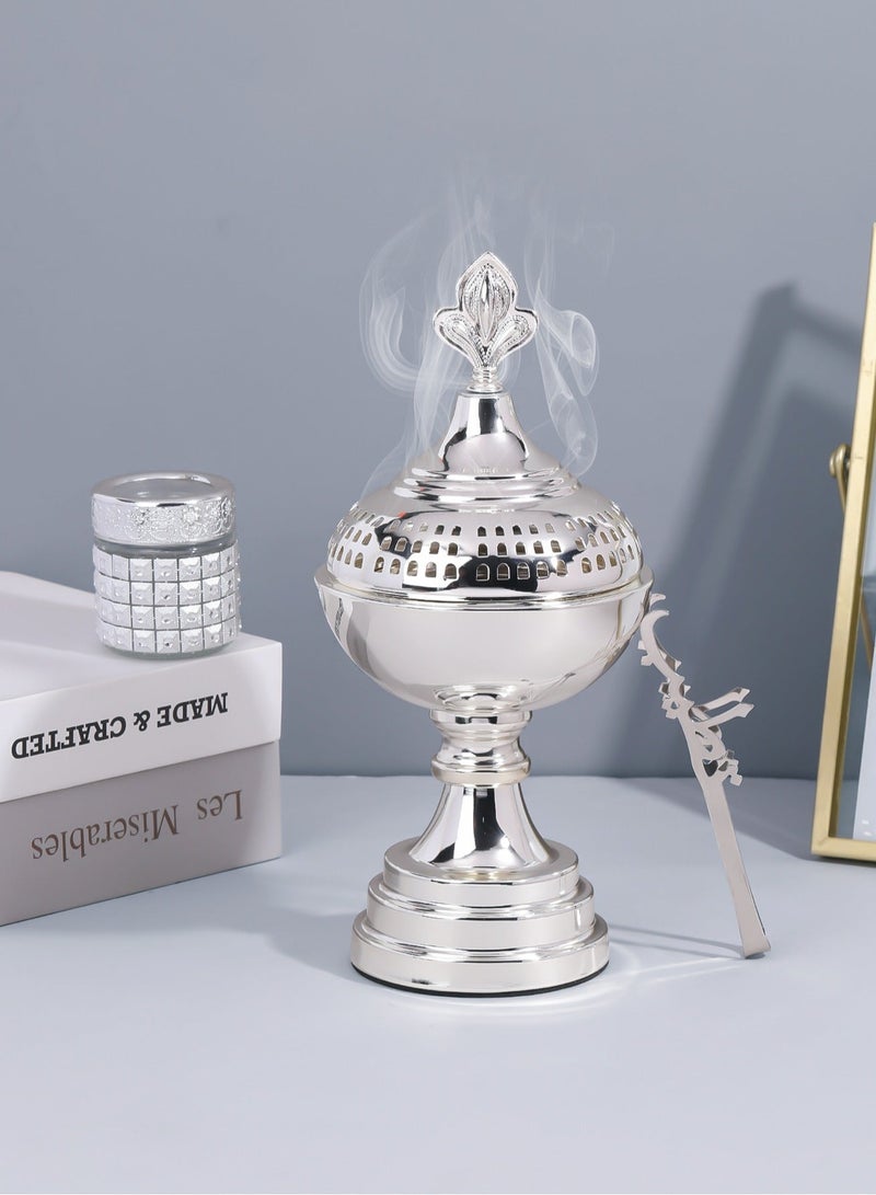 مجموعة مبخرة معدنية فاخرة، مبخرة فضية أنيقة، مناسبة للديكور الداخلي للمنزل، للاستخدام في المكاتب، هدية لأفضل صديق - Image 3