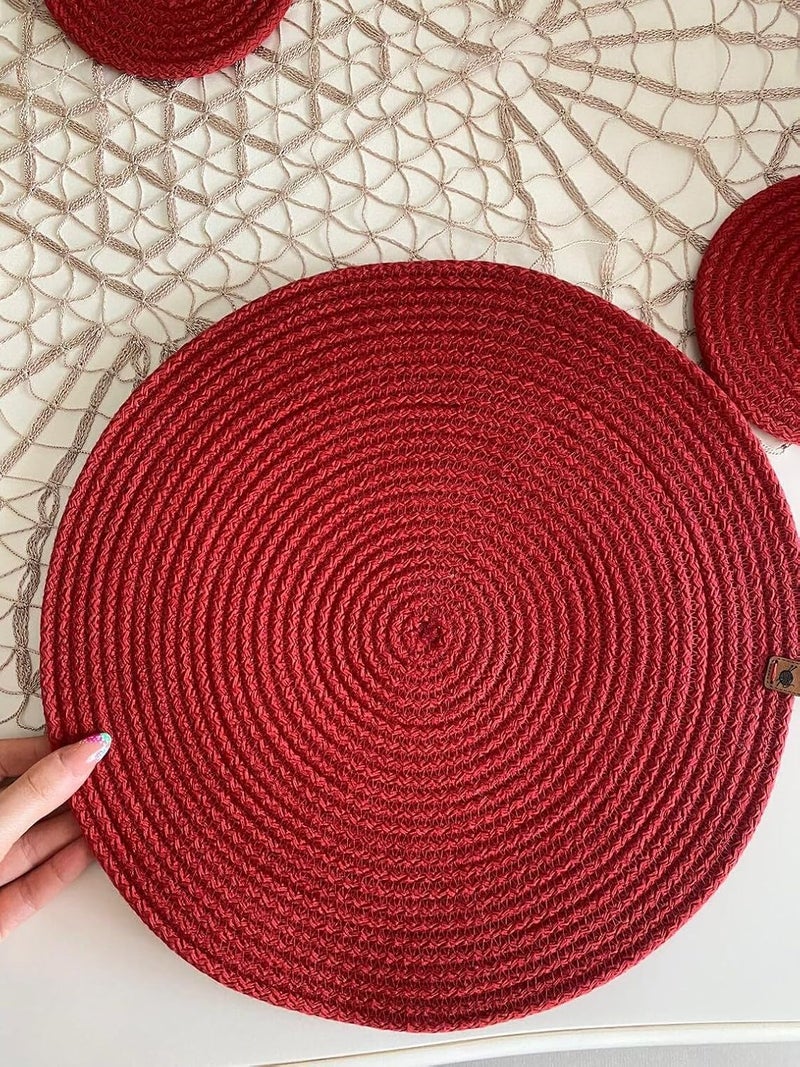 ZAVEZA - HOME KART ZAVEZA Natural Cotton Round Coaster PlaceMat for Dinning TablePanHot Dishes and Pots Set of 1 35cm Red - Image 1