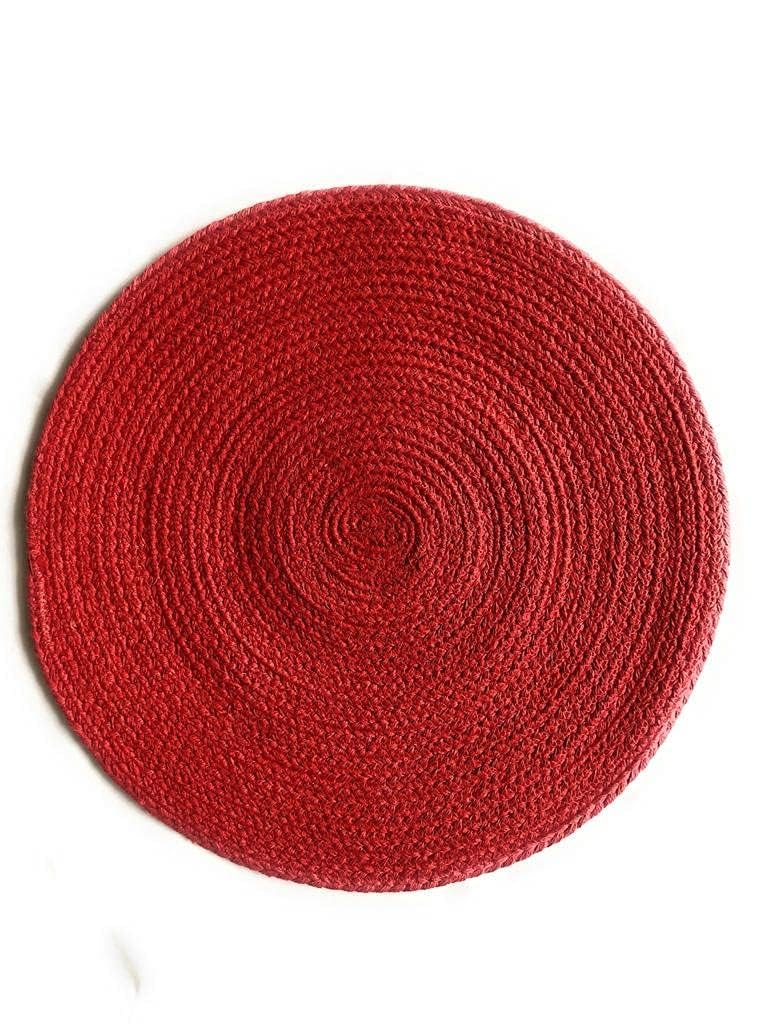 ZAVEZA - HOME KART ZAVEZA Natural Cotton Round Coaster PlaceMat for Dinning TablePanHot Dishes and Pots Set of 1 35cm Red - Image 2
