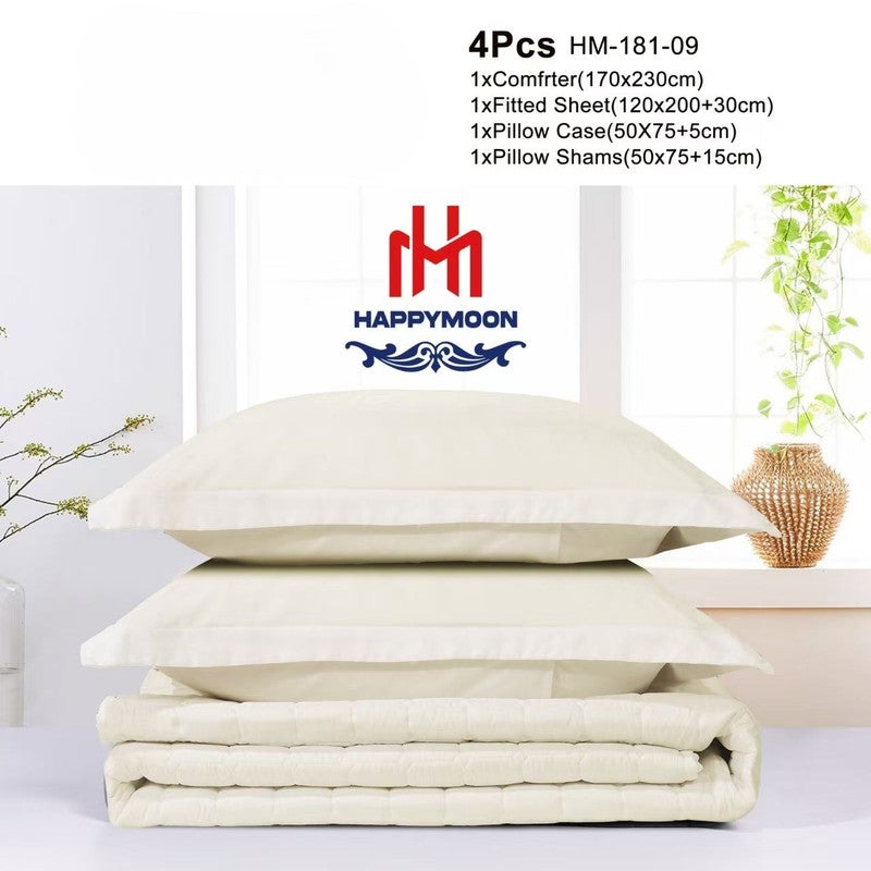 HAPPYMOON طقم لحاف الفراش Happymoon بحجم سرير مفرد - طقم سرير مبطن صلب مكون من 4 قطع مع قماش ناعم من الألياف الدقيقة ، يتضمن لحاف ، ملاءة مجهزة ، وسادة وسادة وحقيبة - Image 2
