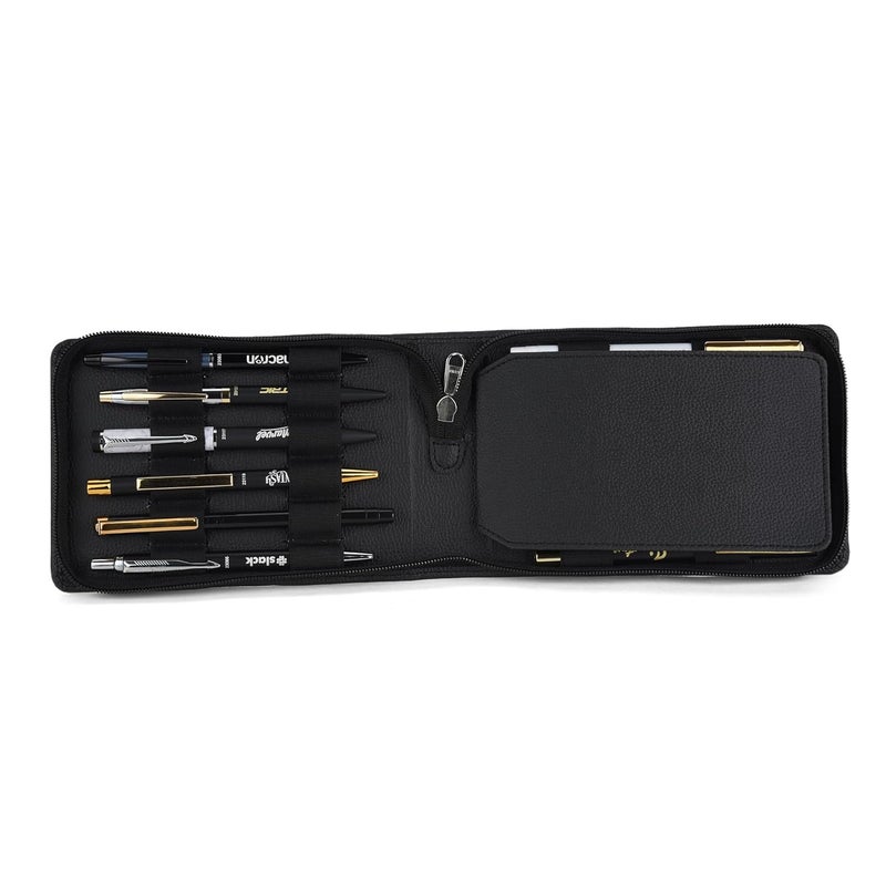 essart Faux Leather 12-Slot Zipper Pen Case – Stylish & Durable Storage for Pens, Pencils, and Small Accessories in Black Color - Image 1