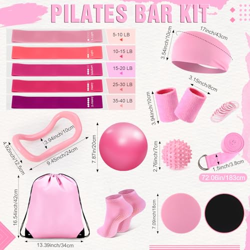 LaRandom Pilates Bar Kit with Resistance Bands Multifunctional Pilates Bar with Metal Adjustment Buckle Portable Storage Bag Yoga Essentials Kit Exercise Equipment for Home Women Gym Workout(Pink) - Image 3