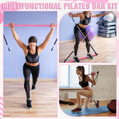 LaRandom Pilates Bar Kit with Resistance Bands Multifunctional Pilates Bar with Metal Adjustment Buckle Portable Storage Bag Yoga Essentials Kit Exercise Equipment for Home Women Gym Workout(Pink) - Image 4