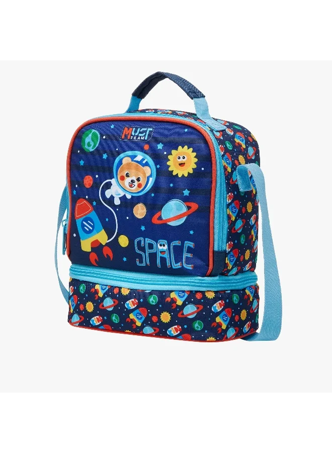 Must MUST Space Print Lunch Bag with Adjustable Strap and Zip Closure