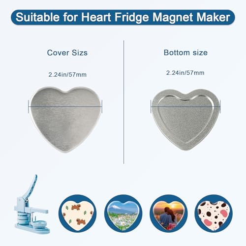 MK.Bear 100 Sets Heart Button Maker Supplies 54mm/2.13in，Button Parts for Heart-Shaped Fridge Magnet Maker Machine，Including Metal Cover, Metal Back Cover, Clear Film, Blank Paper, Soft Magnet - Image 3