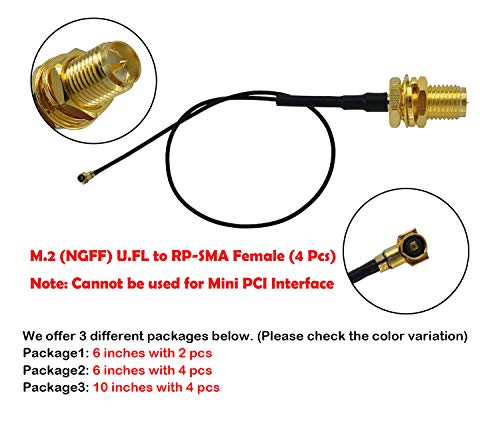 Tenmory UFL to SMA M.2 NGFF U.FL to RP-SMA Female MHF4 IPX4 Ipx Connector Pigtail Antenna Extension Cable (6 inches (4 Pcs)) - Image 2