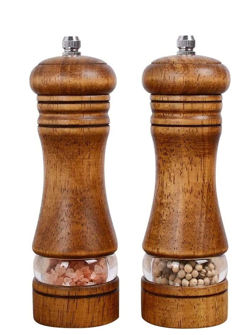 نيبمينينت Pepper Grinder, Wood Salt and Grinder Mills Sets, Classic Manual Refillable Mill Sets with Acrylic Visible Window Adjustable Ceramic Grinding Rotor 6.5inch 2 Pack - Image 1