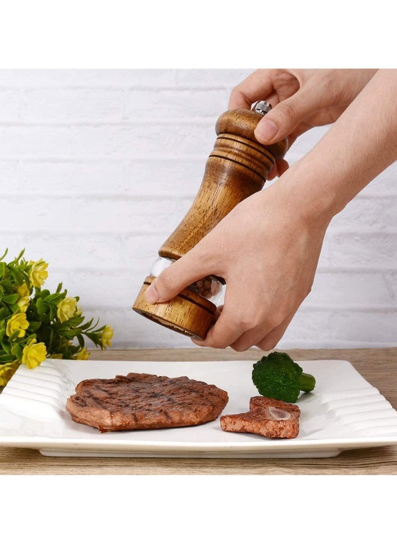 نيبمينينت Pepper Grinder, Wood Salt and Grinder Mills Sets, Classic Manual Refillable Mill Sets with Acrylic Visible Window Adjustable Ceramic Grinding Rotor 6.5inch 2 Pack - Image 5