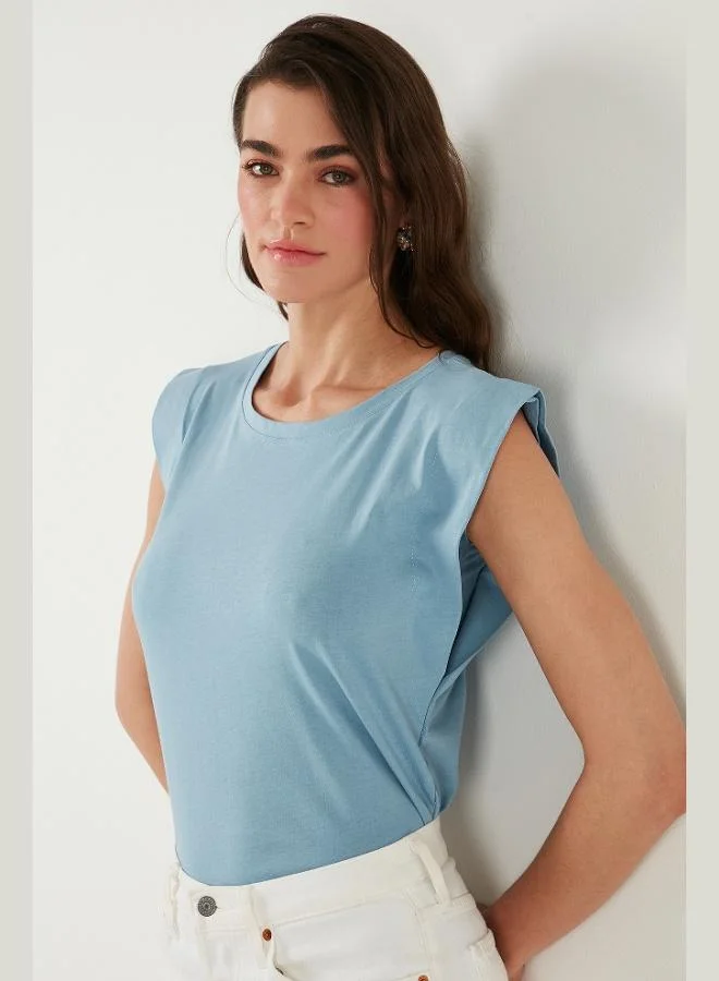 ليلا تيشيرت قطن ليلا بدون أكمام بياقة دائرية للنساء