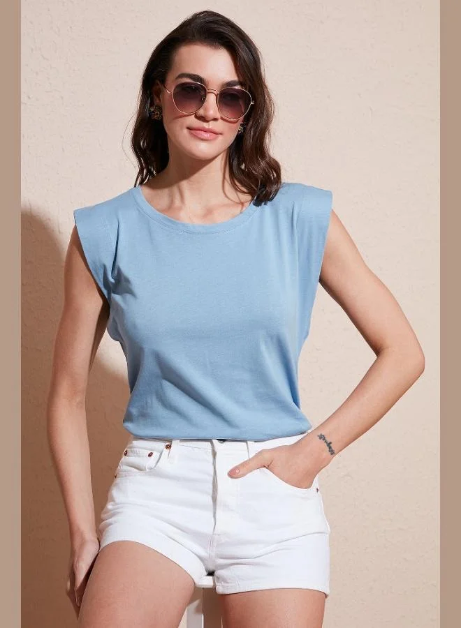 ليلا تيشيرت قطن ليلا بدون أكمام بياقة دائرية للنساء