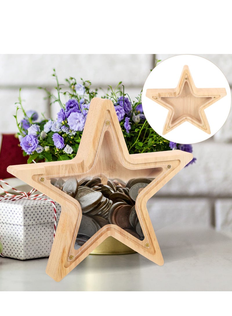 Excefore Home Decor Wooden Money Bank Piggy Banks for Teenagers Star Shaped Coin Bank See Through Piggy Bank for Boys Girls Baby First Savings Bank Nursery Decoration Vintage Decor - Image 3