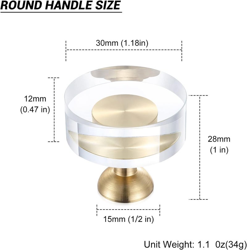 Goank 12-Pack 1-1/4-Inch White Cabinet Glass Crystal Brass knobs Brass Drawer Round Knobs Dresser Pulls, Gold Hardware Kitchen Closet knobs for Bifold Doors - Image 2