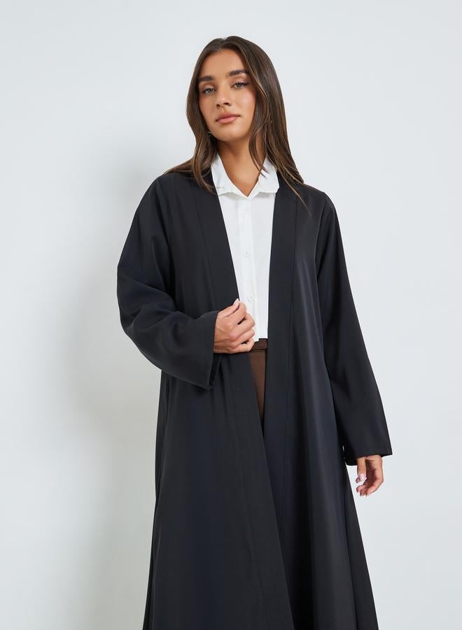 Amirah Black Solid Front Open Abaya - Image 2