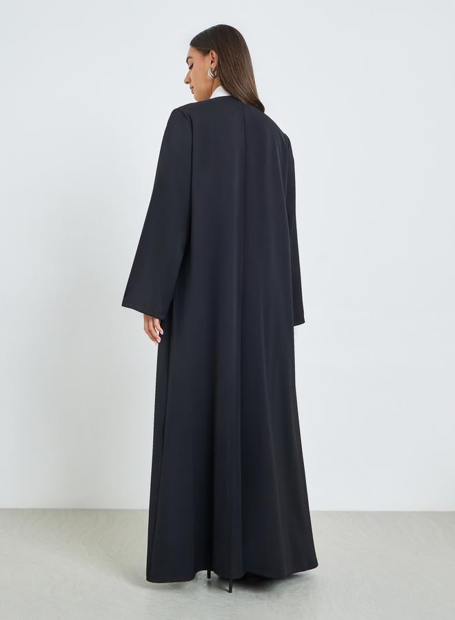 Amirah Black Solid Front Open Abaya - Image 3