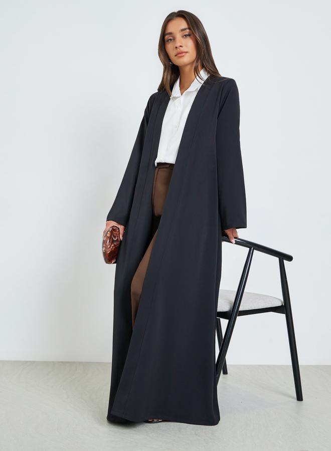 Amirah Black Solid Front Open Abaya - Image 5