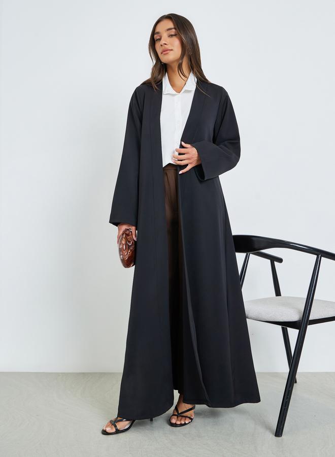 Amirah Black Solid Front Open Abaya - Image 1