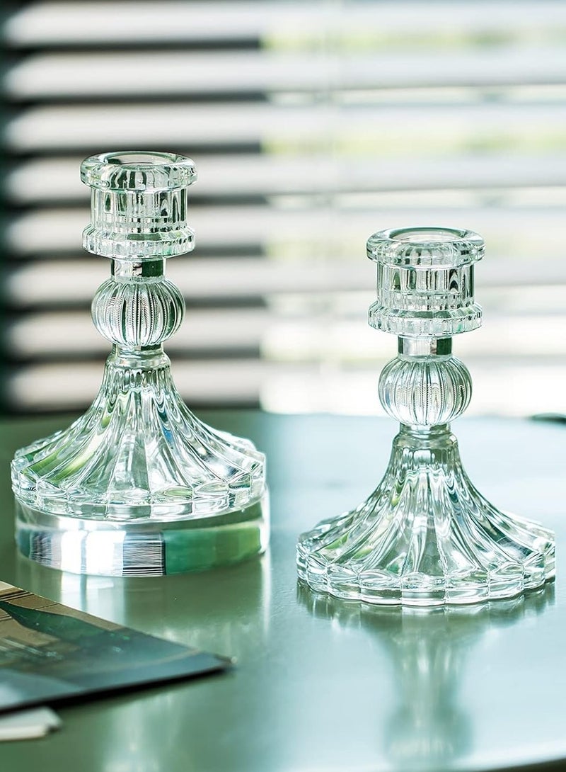 RR BRAND 2 Pices Glass Candlestick Holders 4 Inch Taper Candle Holders Clear Glass Candle Holders for Wedding Festival Party & Festival Decor - Image 2