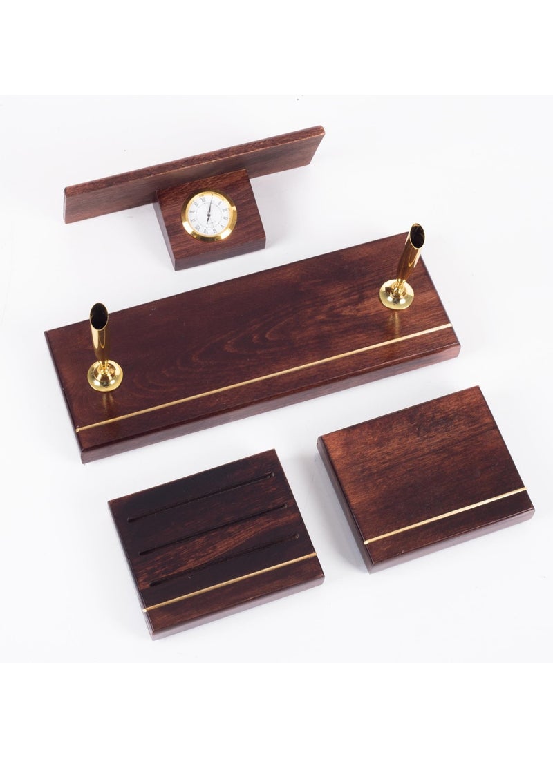 Ofistike Genuine Mahogany Table Nameplate Executive Tabletop Nameplate Brass Embroidered Solid 3 Piece Eagle Statue  - Image 2
