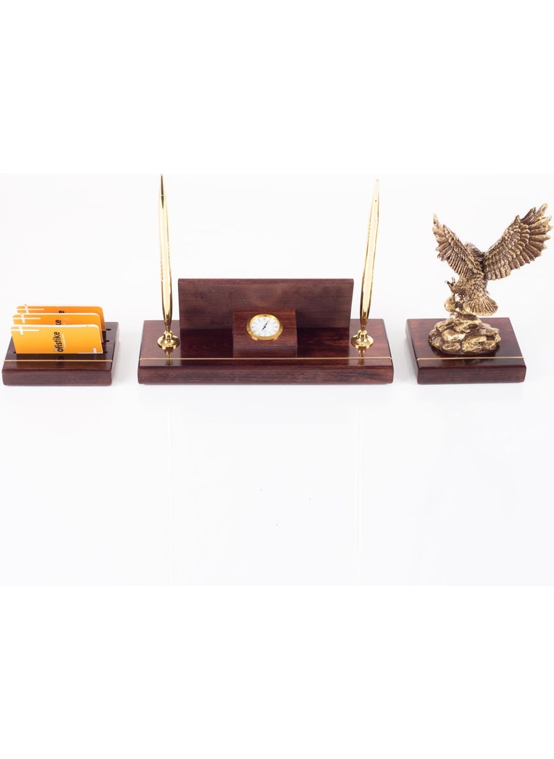 Ofistike Genuine Mahogany Table Nameplate Executive Tabletop Nameplate Brass Embroidered Solid 3 Piece Eagle Statue  - Image 5
