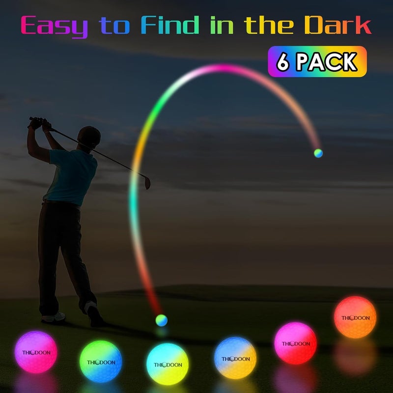 THIODOON Glow in The Dark Golf Balls with 7 Colors Keep Changing and Timer Resets Every Striking Light up LED Glowing Golf Balls 48 Hours Battery Life for Night Golfing - Image 5