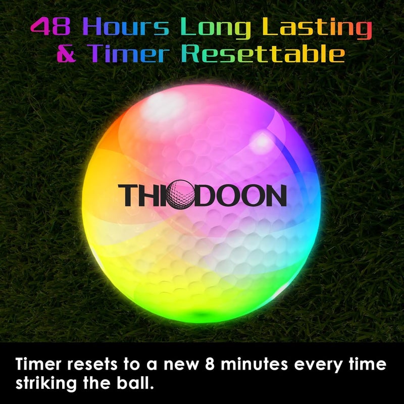 THIODOON Glow in The Dark Golf Balls with 7 Colors Keep Changing and Timer Resets Every Striking Light up LED Glowing Golf Balls 48 Hours Battery Life for Night Golfing - Image 2