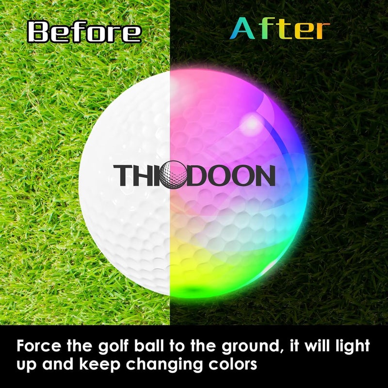 THIODOON Glow in The Dark Golf Balls with 7 Colors Keep Changing and Timer Resets Every Striking Light up LED Glowing Golf Balls 48 Hours Battery Life for Night Golfing - Image 3