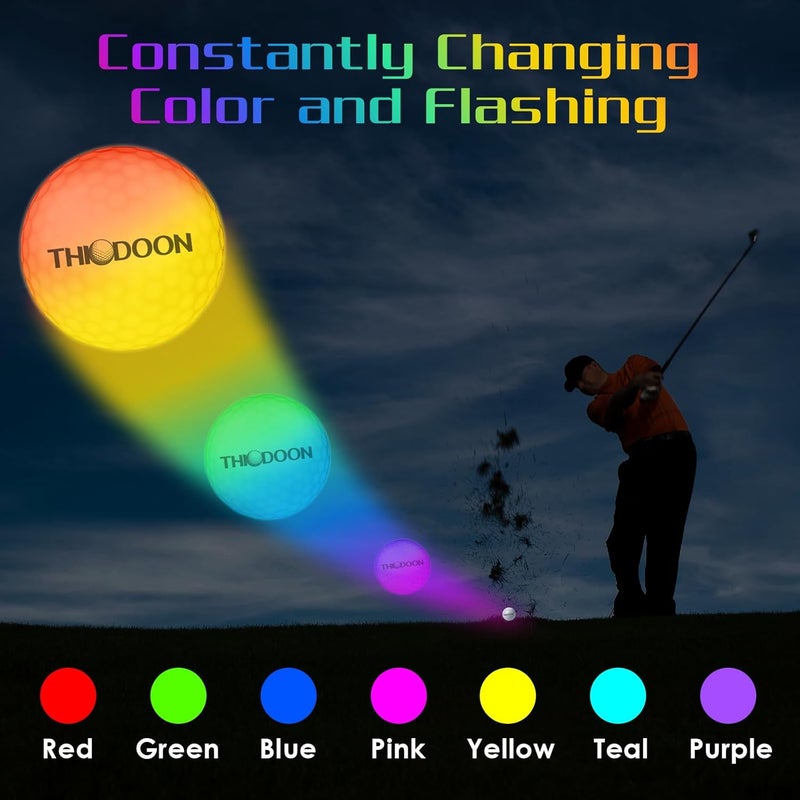 THIODOON Glow in The Dark Golf Balls with 7 Colors Keep Changing and Timer Resets Every Striking Light up LED Glowing Golf Balls 48 Hours Battery Life for Night Golfing - Image 4