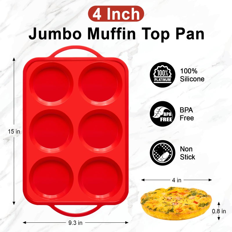 Puyeipt 4 Inch Jumbo Muffin Top Pan with Metal Frames, Silicone Egg Mold for Breakfast Sandwiches, Egg Bite Baking Tray, BPA Free & Non-Stick - Image 2