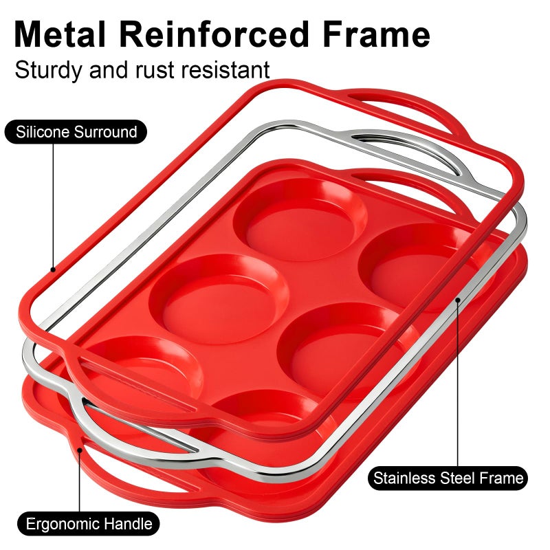 Puyeipt 4 Inch Jumbo Muffin Top Pan with Metal Frames, Silicone Egg Mold for Breakfast Sandwiches, Egg Bite Baking Tray, BPA Free & Non-Stick - Image 3