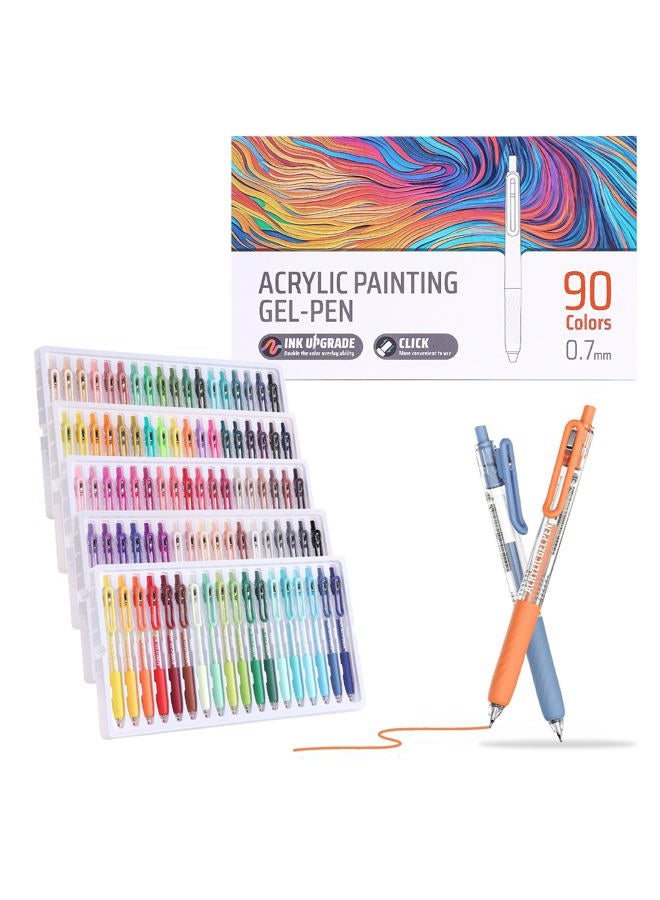 Xipan Acrylic Colored Pens Set, 90 Colors Retractable Gel Ink Pens, 0.7mm Fine Point Colorful Pen for Black Paper, Rock, Glass, Fabric and Art Crafts Supplies, Color Pen for Journaling Note Taking - Image 1