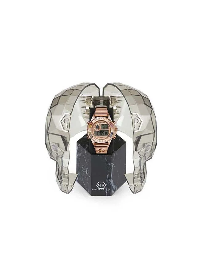 فيليب بلين THE G.O.A.T. 44mm Rose Gold Digital Watch with Skull Bone Embossed Bracelet & Pyramidal Studs
