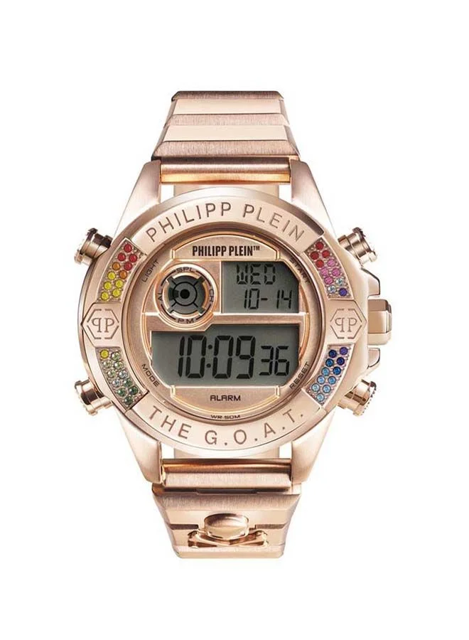 فيليب بلين THE G.O.A.T. 44mm Rose Gold Digital Watch with Skull Bone Embossed Bracelet & Pyramidal Studs