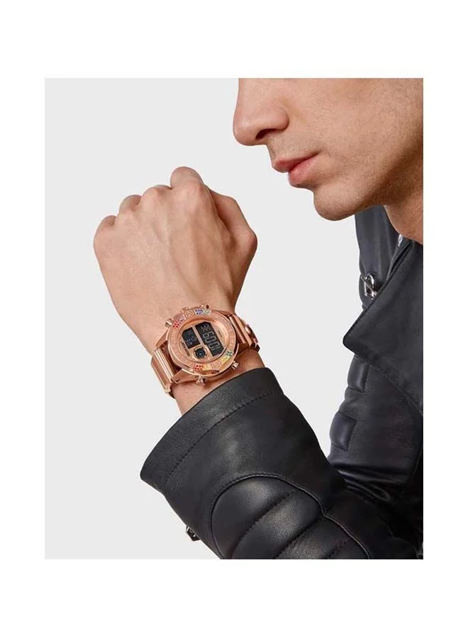فيليب بلين THE G.O.A.T. 44mm Rose Gold Digital Watch with Skull Bone Embossed Bracelet & Pyramidal Studs