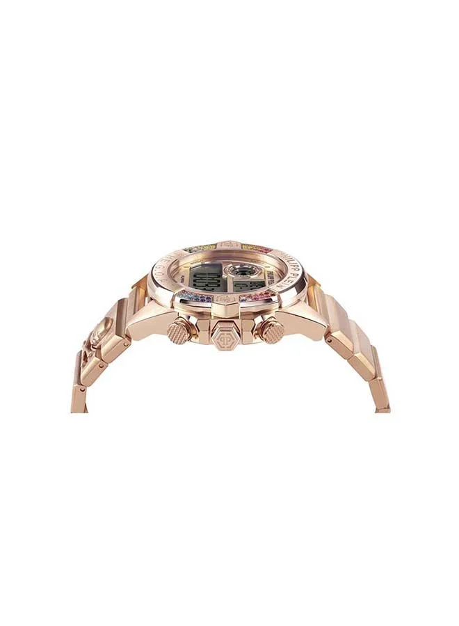 فيليب بلين THE G.O.A.T. 44mm Rose Gold Digital Watch with Skull Bone Embossed Bracelet & Pyramidal Studs