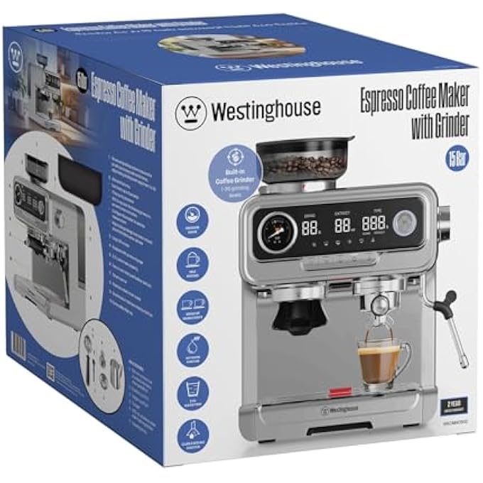 ويستنجهاوس ماكينة صنع قهوة الإسبريسو مع مطحنة مدمجة، مضخة ضغط 15 بار، وقت تسخين سريع للغاية في 3 ثوانٍ، أدوات تحكم رقمية تعمل باللمس، من 1 إلى 30 إعداد طحن، فولاذ مقاوم للصدأ Wkcmhc502 - Image 4