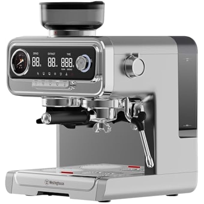 ويستنجهاوس ماكينة صنع قهوة الإسبريسو مع مطحنة مدمجة، مضخة ضغط 15 بار، وقت تسخين سريع للغاية في 3 ثوانٍ، أدوات تحكم رقمية تعمل باللمس، من 1 إلى 30 إعداد طحن، فولاذ مقاوم للصدأ Wkcmhc502 - Image 2