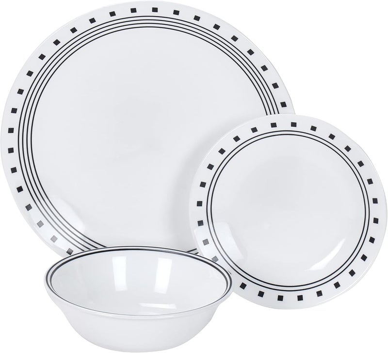 كوريل 1 طقم عشاء Corelle 18 قطعة من زجاج Vitrelle بتصميم City Block مقاوم للرقائق والكسر، لـ 6 أشخاص، أسود - Image 2