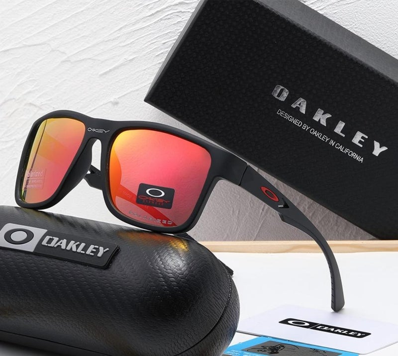 Oakley Matte Black Square Polarized Sunglasses Orange Revo Mirror Lens with Non-Slip Temples,UV400 Driving Shades for Men - Image 2
